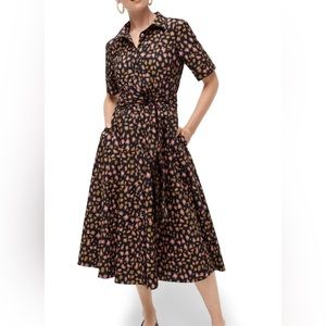 J crew animal print short sleeve midi dress with pockets & waist tie